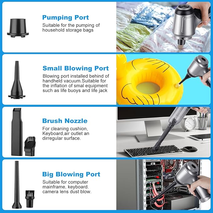 PortGun™ 12000 Pa Upgraded Technology Rechargeable 4 in 1 Wireless Car Vacuum Gun