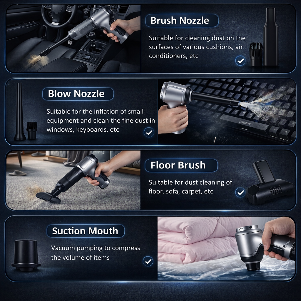 PortGun™ 12000 Pa Upgraded Technology Rechargeable 4 in 1 Wireless Car Vacuum Gun