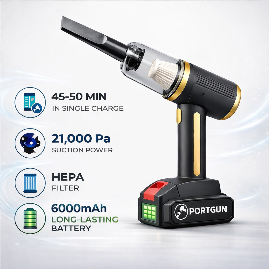 PORTGUN™ 21000 Pa Suction Power 4 in 1 Rechargeable 6000mAh Cordless Vacuum Cleaner & Blower