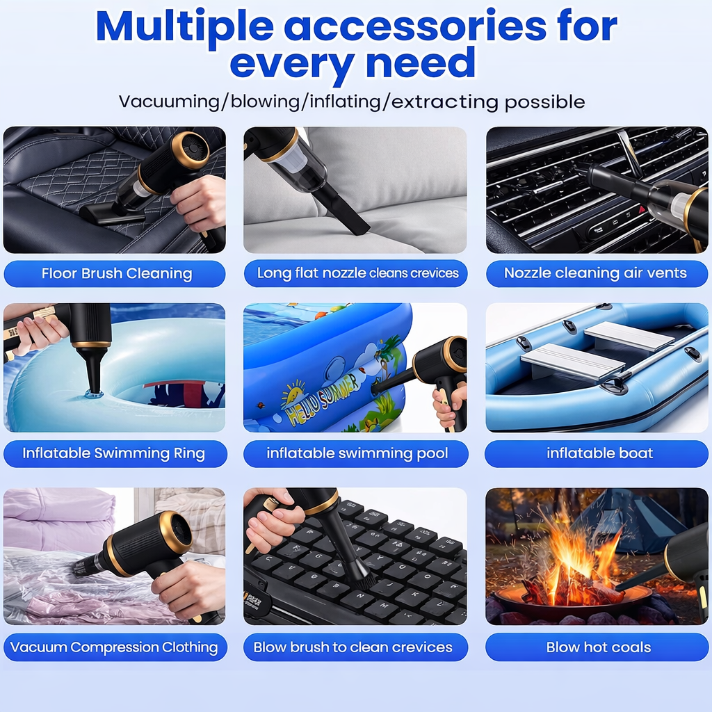 PortGun™ 21000 Pa Suction Power 4 in 1 Rechargeable Wireless Car Vacuum Cleaner & Blower