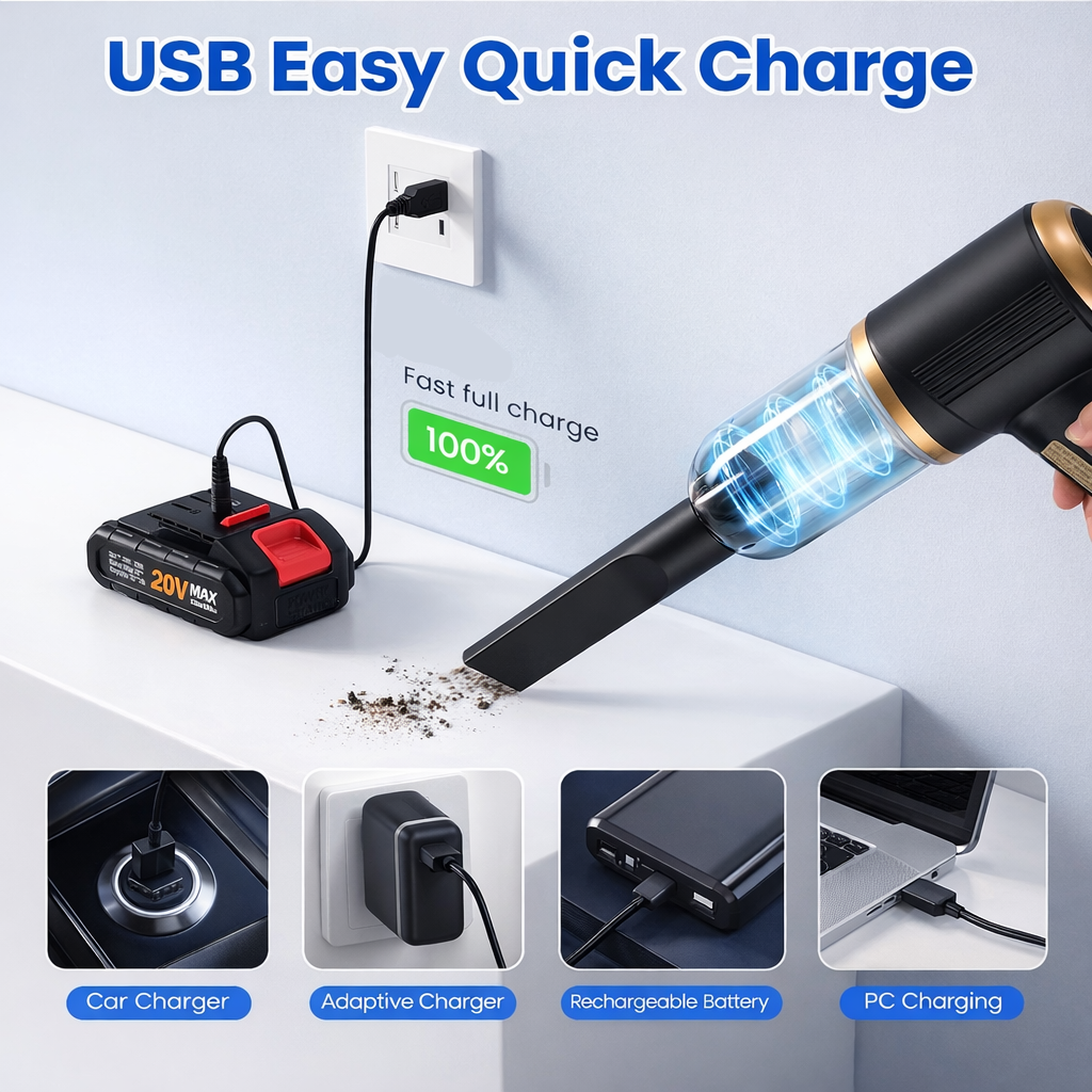 PortGun™ 21000 Pa Suction Power 4 in 1 Rechargeable Wireless Car Vacuum Cleaner & Blower