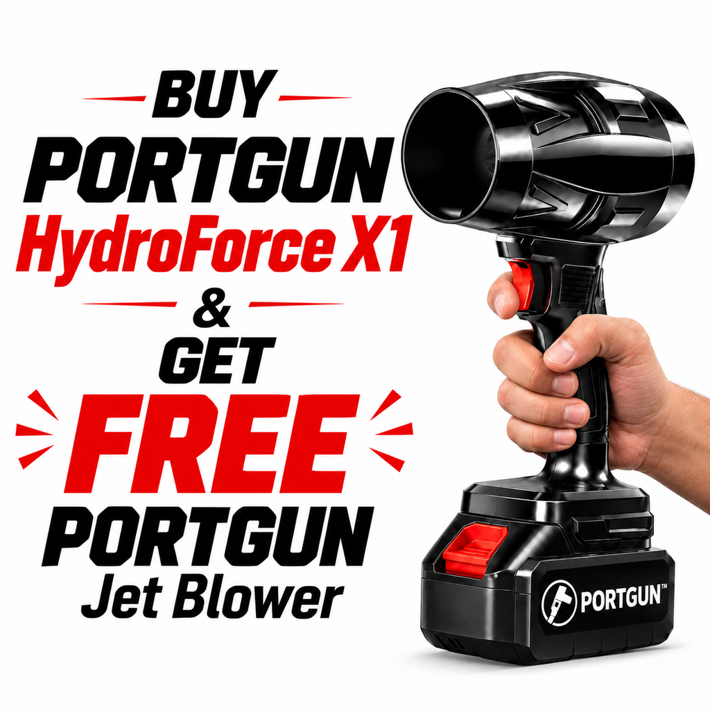 PORTGUN™ HydroForce X1 High-Pressure Cordless Cleaning System | 3 Large 4000mAh Batteries | Free Jet Blower & Travel Case