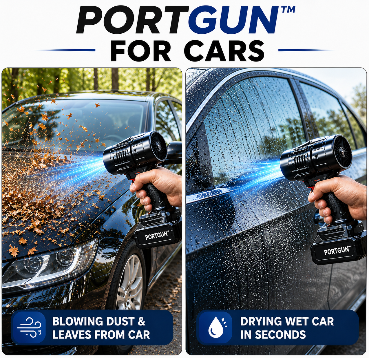 PORTGUN™ Ultra Powerful 200000 RPM Cordless Turbo Jet Blower | 4000mAh Battery | For Cars, Home, PCs & Outdoor Cleaning | FREE Vacuum Cleaner Included