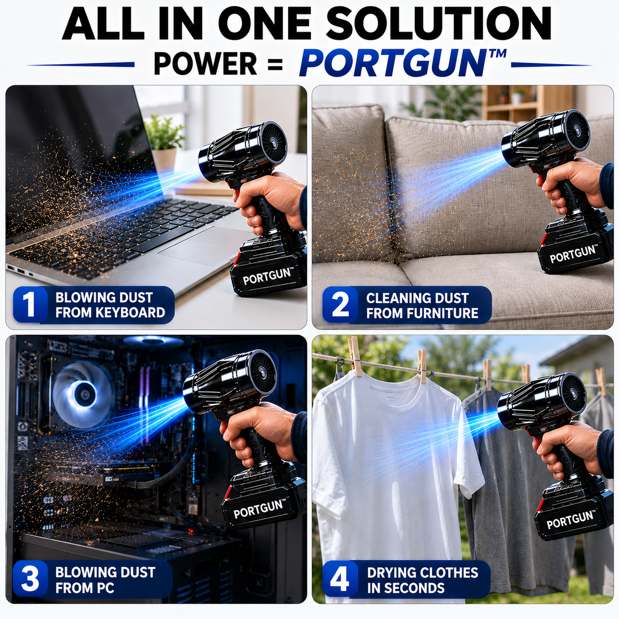 PORTGUN™ Ultra Powerful 200000 RPM Cordless Turbo Jet Blower | 4000mAh Battery | For Cars, Home, PCs & Outdoor Cleaning | FREE Vacuum Cleaner Included