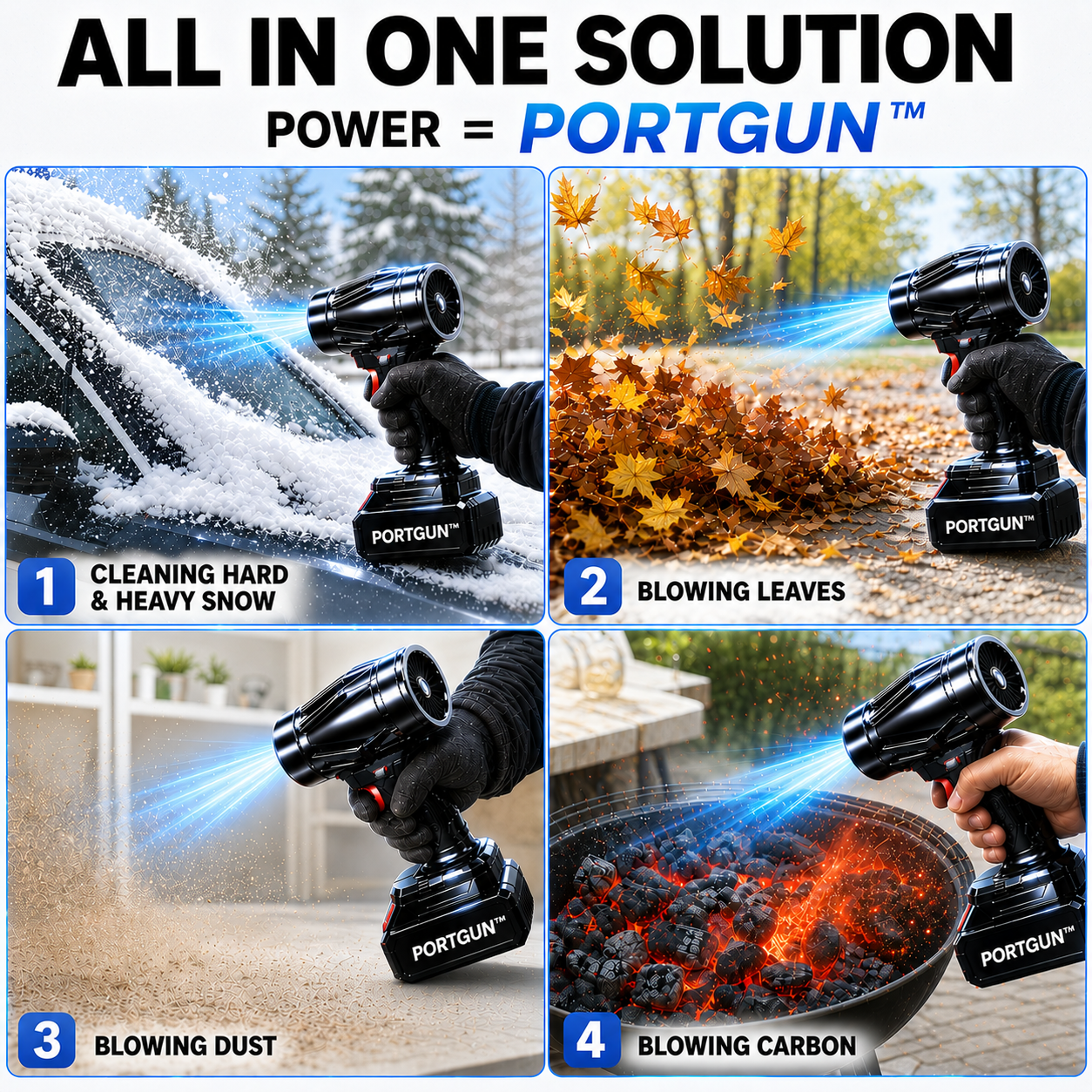 PORTGUN™ Ultra Powerful 200000 RPM Cordless Turbo Jet Blower | 4000mAh Battery | For Cars, Home, PCs & Outdoor Cleaning | FREE Vacuum Cleaner Included