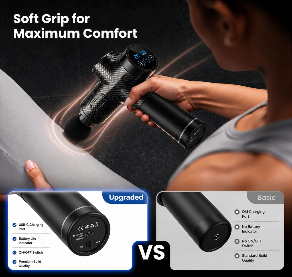 PORTGUN™ PRO Deep Tissue Massage Gun – Carbon Fibre, High Power Muscle Recovery