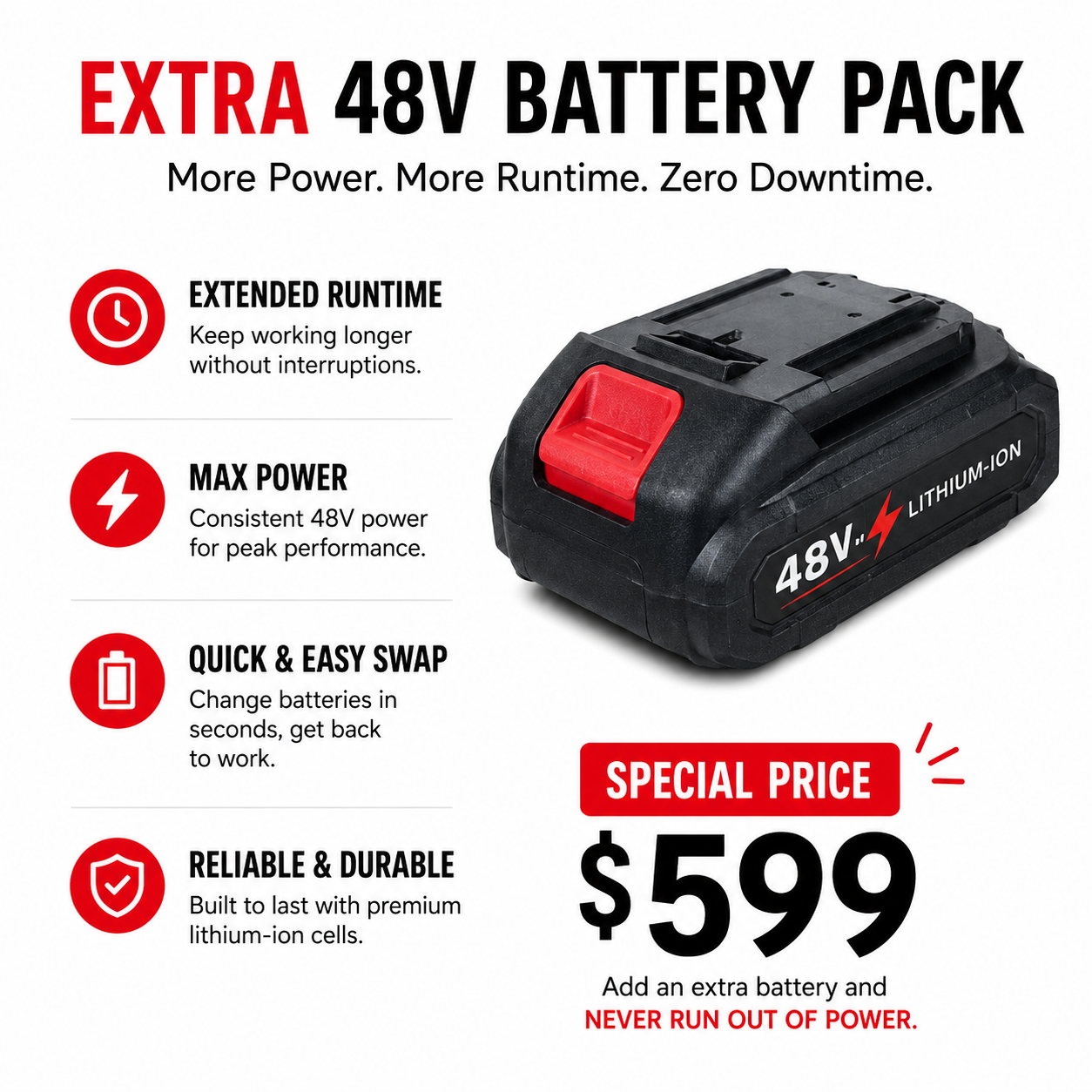 PORTGUN™ 48v 4000mAh Battery Pack Compatible with Jet Blower, Pressure Washer, Vacuum