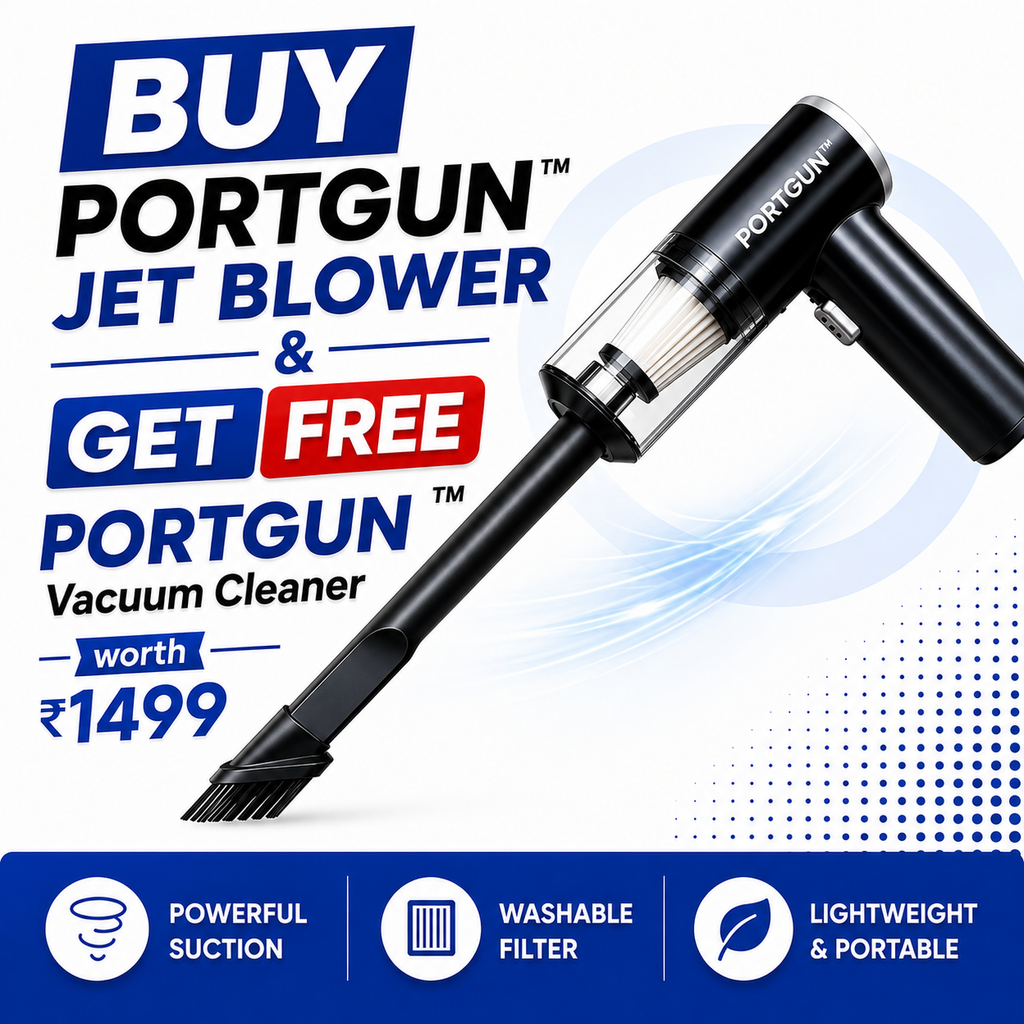PORTGUN™ Ultra Powerful 200000 RPM Cordless Turbo Jet Blower | 4000mAh Battery | For Cars, Home, PCs & Outdoor Cleaning | FREE Vacuum Cleaner Included