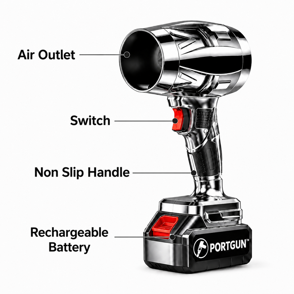 PortGun™ 200000 RPM Rechargeable Cordless Jet blower For Cleaning Cars, Homes & Outdoor Space