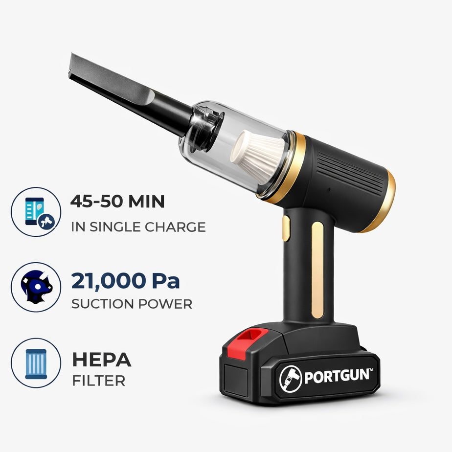PortGun™ 21000 Pa Suction Power 4 in 1 Rechargeable Wireless Car Vacuum Cleaner & Blower